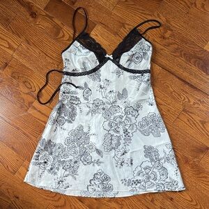 Apt. 9 Black & White Floral Lace-Trim Satin Chemise